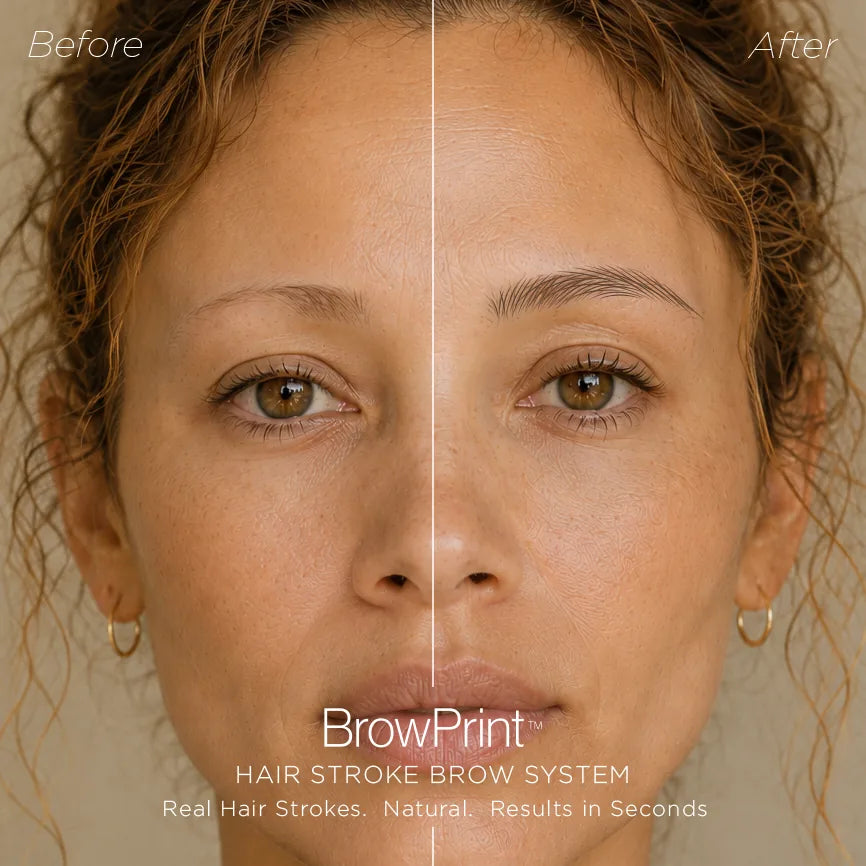 BrowPrint before and after showing natural hair-stroke brows