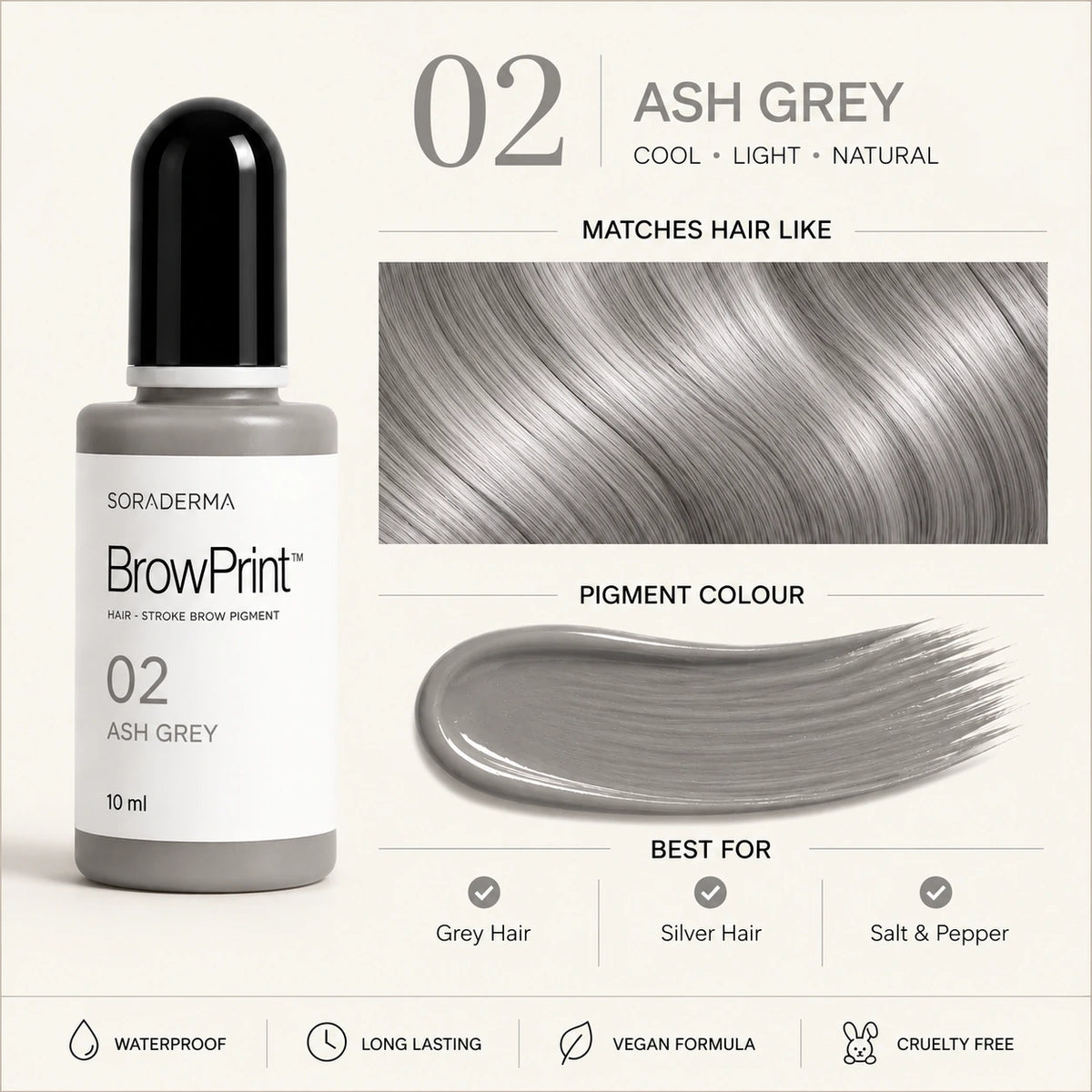 BrowPrint 02 ash grey pigment and hair colour guide
