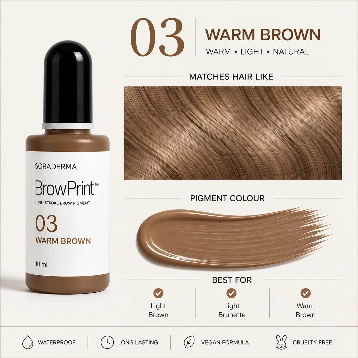BrowPrint 03 warm brown pigment and hair colour guide