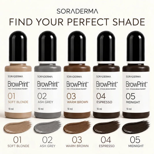 BrowPrint five current shades — Soft Blonde, Ash Grey, Warm Brown, Espresso, Midnight