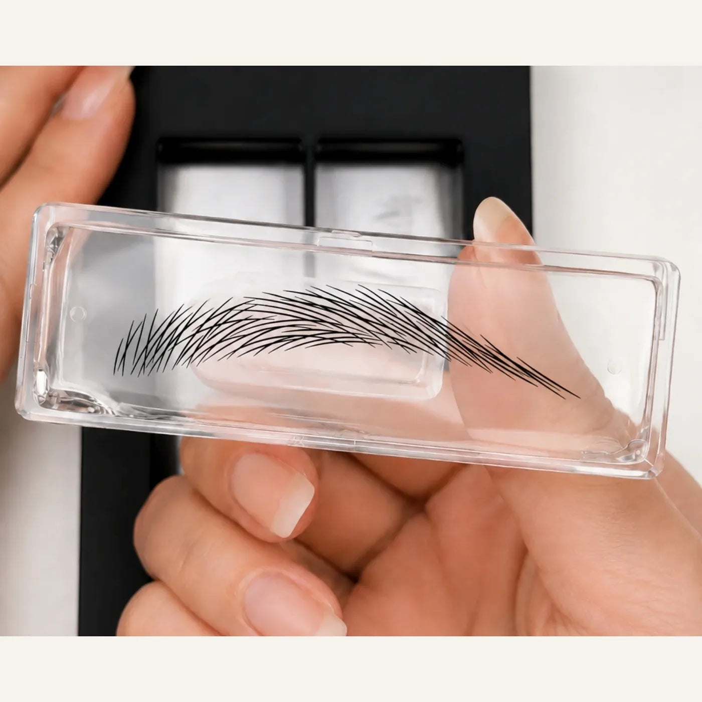 Close-up of the BrowPrint hair-stroke transfer plate