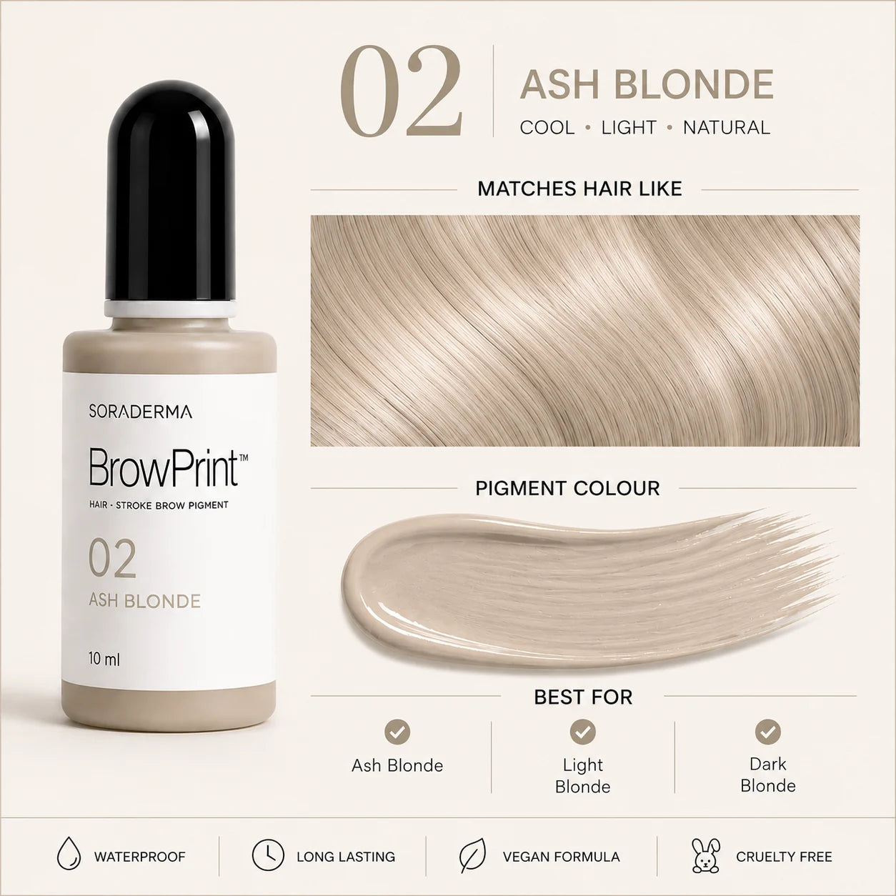 02 Ash Blonde BrowPrint pigment, undertone and hair colour matches