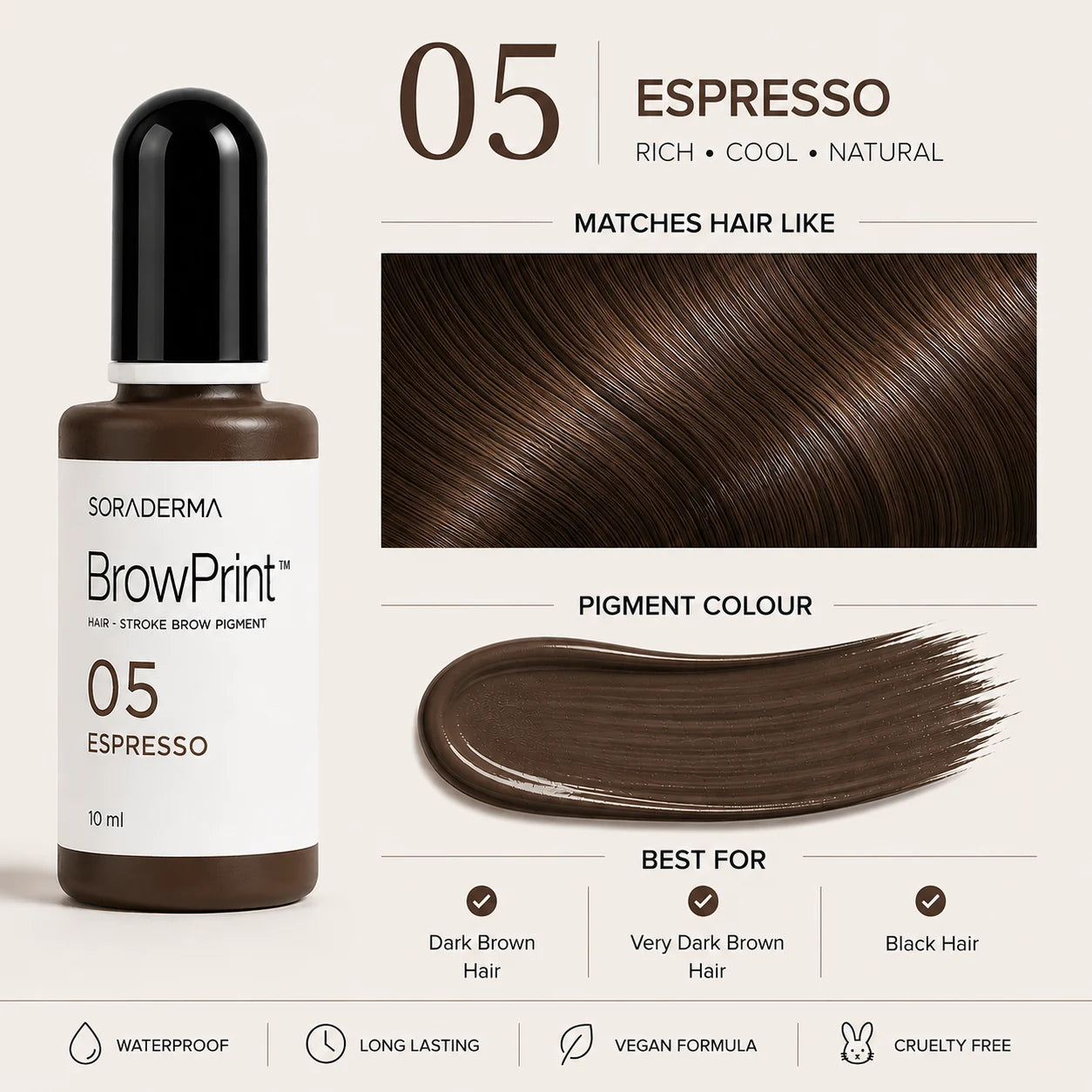 05 Espresso BrowPrint pigment, undertone and hair colour matches
